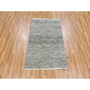 2'7"x4'1" Rustic Gray, Modern Tone on Tone Grass Design, Hand Knotted, Undyed Organic Wool, Oriental Rug FWR477468