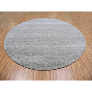 11'x11' Storm Gray, Tone on Tone, Modern Grass Design, Organic Undyed Wool, Hand Knotted, Round Oriental Rug FWR477504