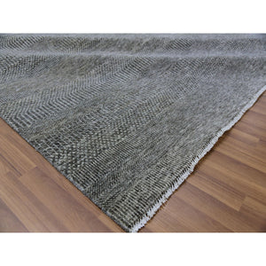 14'1"x18'2" Spanish Gray, Tone on Tone, Pure Undyed Wool, Modern Grass Design, Hand Knotted, Oversized Oriental Rug FWR477528