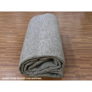 14'1"x18'2" Spanish Gray, Tone on Tone, Pure Undyed Wool, Modern Grass Design, Hand Knotted, Oversized Oriental Rug FWR477528