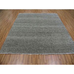 8'1"x8'2" Harbor Gray, Organic Undyed Wool, Modern Grass Design, Tone on Tone, Square Hand Knotted Oriental Rug FWR477534