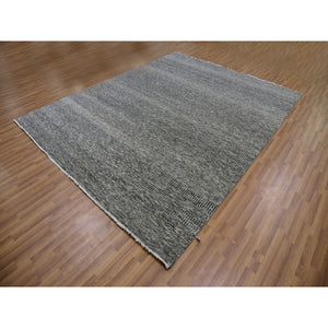 8'1"x10'2" Glossy Gray, Modern Grass Design, Tone on Tone, Organic Undyed Wool, Hand Knotted, Oriental Rug FWR477540