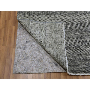 8'1"x10'2" Glossy Gray, Modern Grass Design, Tone on Tone, Organic Undyed Wool, Hand Knotted, Oriental Rug FWR477540