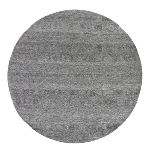 8'7"X8'7" Rhino Gray, 100% Undyed Wool, Tone on Tone, Hand Knotted Grass Design, Round Oriental Rug FWR477546