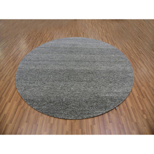 8'7"X8'7" Rhino Gray, 100% Undyed Wool, Tone on Tone, Hand Knotted Grass Design, Round Oriental Rug FWR477546
