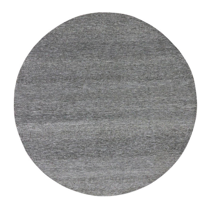 8'x8' Solid Gray, Hand Knotted, Undyed 100% Wool, Modern Grass Design, Round Oriental Rug FWR477552