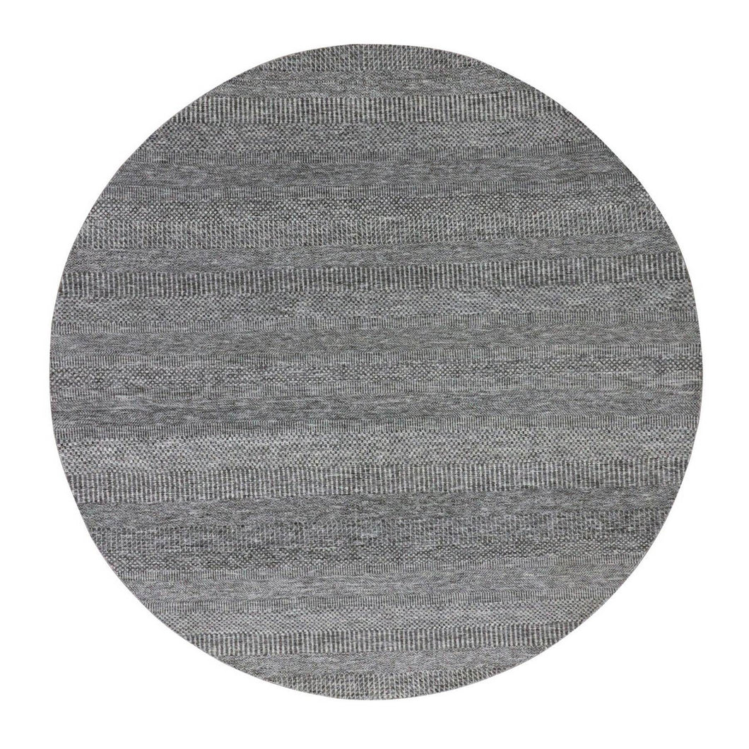 8'x8' Solid Gray, Hand Knotted, Undyed 100% Wool, Modern Grass Design, Round Oriental Rug FWR477552