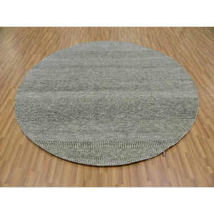 8'x8' Solid Gray, Hand Knotted, Undyed 100% Wool, Modern Grass Design, Round Oriental Rug FWR477552