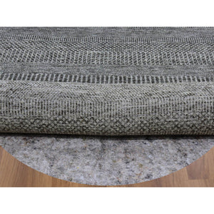 8'x8' Solid Gray, Hand Knotted, Undyed 100% Wool, Modern Grass Design, Round Oriental Rug FWR477552