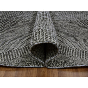 8'x8' Solid Gray, Hand Knotted, Undyed 100% Wool, Modern Grass Design, Round Oriental Rug FWR477552