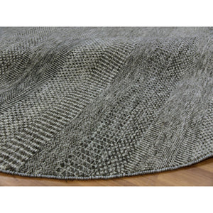 8'x8' Solid Gray, Hand Knotted, Undyed 100% Wool, Modern Grass Design, Round Oriental Rug FWR477552