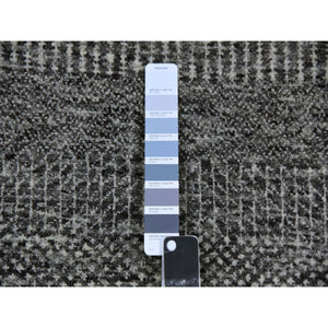 8'x8' Solid Gray, Hand Knotted, Undyed 100% Wool, Modern Grass Design, Round Oriental Rug FWR477552