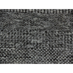 8'x8' Solid Gray, Hand Knotted, Undyed 100% Wool, Modern Grass Design, Round Oriental Rug FWR477552