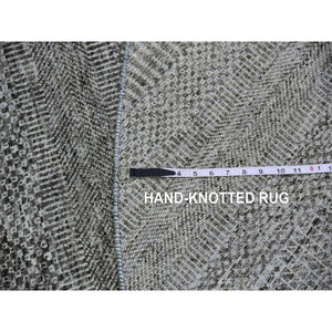 8'x8' Solid Gray, Hand Knotted, Undyed 100% Wool, Modern Grass Design, Round Oriental Rug FWR477552