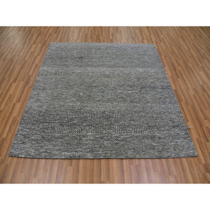 6'x6'1" Steel Gray, Undyed Pure Wool, Modern Grass Design, Hand Knotted, Tone on Tone, Square Oriental Rug FWR477564