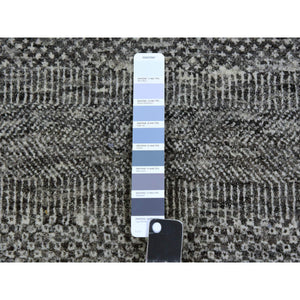 6'x6'1" Steel Gray, Undyed Pure Wool, Modern Grass Design, Hand Knotted, Tone on Tone, Square Oriental Rug FWR477564