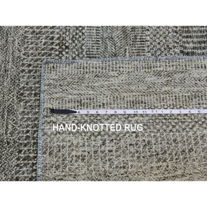 6'x6'1" Steel Gray, Undyed Pure Wool, Modern Grass Design, Hand Knotted, Tone on Tone, Square Oriental Rug FWR477564