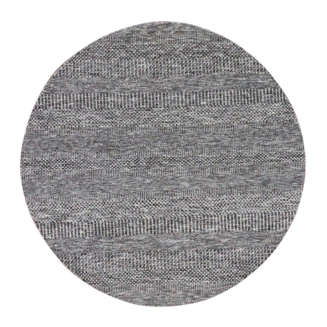 5'x5' Gentle Gray, Tone on Tone, Modern Grass Design, Organic Undyed Wool, Hand Knotted, Round Oriental Rug FWR477570