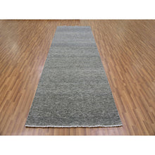 Load image into Gallery viewer, 4&#39;1&quot;x12&#39;1&quot; Battleship Gray, Modern Grass Design, Tone on Tone, Undyed 100% Wool, Hand Knotted, Wide Runner Oriental Rug FWR477576