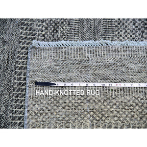 4'x6'6" Dark Gray, Hand Knotted, Modern Grass Design, Natural Undyed Wool, Oriental Rug FWR477582