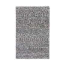 Load image into Gallery viewer, 3&#39;1&quot;x5&#39; Pebble and Gainsboro Gray, Modern Grass Design, Tone on Tone, Undyed 100% Wool, Hand Knotted, Oriental Rug FWR477624