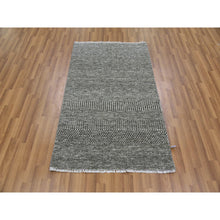 Load image into Gallery viewer, 3&#39;1&quot;x5&#39; Pebble and Gainsboro Gray, Modern Grass Design, Tone on Tone, Undyed 100% Wool, Hand Knotted, Oriental Rug FWR477624