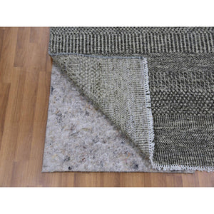 3'1"x5' Pebble and Gainsboro Gray, Modern Grass Design, Tone on Tone, Undyed 100% Wool, Hand Knotted, Oriental Rug FWR477624