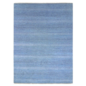 9'1"x12'3" Yonder Blue, Modern Grass Design Dense Weave, Tone on Tone Soft Pile, Dyed, Wool and Silk Hand Knotted, Oriental Rug FWR477648