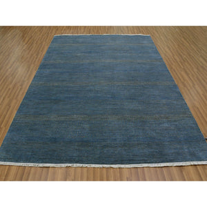 8'x10' Prussian Blue, Modern Grass Design, Tone on Tone, Soft Dyed Wool, Hand Knotted, Oriental Rug FWR477654