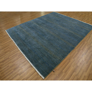 8'x10' Prussian Blue, Modern Grass Design, Tone on Tone, Soft Dyed Wool, Hand Knotted, Oriental Rug FWR477654