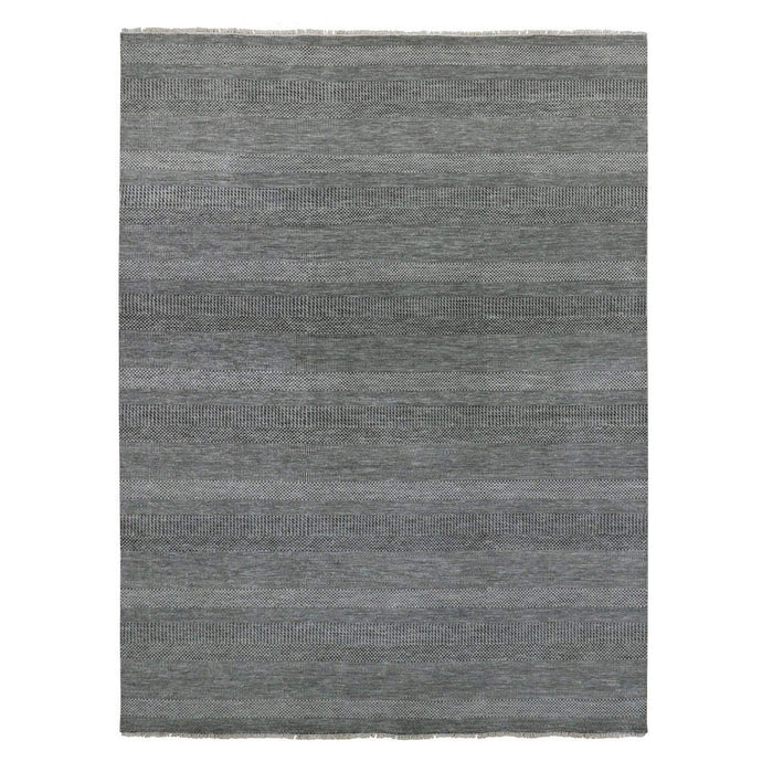 9'x12' Dim Gray, Tone on Tone, Hand Knotted, Modern Grass Design, Natural Undyed Wool, Oriental Rug FWR477666