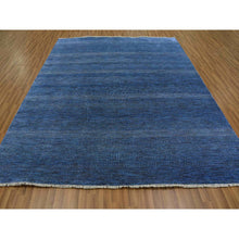 Load image into Gallery viewer, 8&#39;2&quot;x10&#39; Braves Navy Blue, Densely Woven, Dyed, Wool and Silk, Hand Knotted Modern Grass Design, Tone on Tone, Soft Pile, Oriental Rug FWR477672