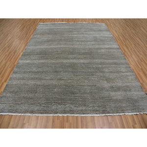 8'1"x10'3" DavyÕs Gray, Dyed Densely Woven Tone on Tone, Soft to the Touch Wool and Silk, Hand Knotted Modern Grass Design, Oriental Rug FWR477684