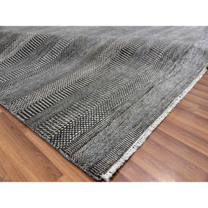 8'1"x10'3" DavyÕs Gray, Dyed Densely Woven Tone on Tone, Soft to the Touch Wool and Silk, Hand Knotted Modern Grass Design, Oriental Rug FWR477684