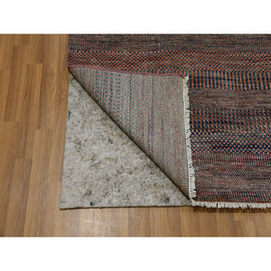 8'1"x10'2" Rust Brown, Modern Grass Design, Soft Pile, Dense Weave, Tone on Tone, Dyed, Wool and Silk Hand Knotted, Oriental Rug FWR477702