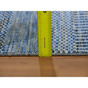 2'7"x18'1" Space Cadet Blue, Tone on Tone, Hand Knotted, XL Runner Natural Dyed Wool Grass Design Oriental Rug FWR477720