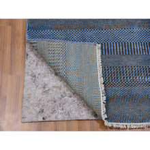 Load image into Gallery viewer, 2&#39;7&quot;x9&#39;6&quot; Ruddy Blue, Hand Knotted Grass Design, Densely Woven Tone on Tone, Soft Pile, Dyed, Wool and Silk, Runner Oriental Rug FWR477738