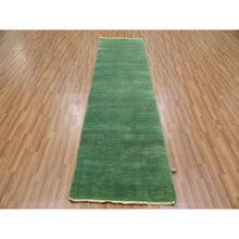 Load image into Gallery viewer, 2&#39;9&quot;x10&#39; Cambridge Blue, Dyed, Wool and Silk Hand Knotted, Grass Design Dense Weave, Tone on Tone Soft Pile, Runner Oriental Rug FWR477750