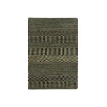 Load image into Gallery viewer, 2&#39;1&quot;x3&#39;1&quot; Asphalt Black, Tone on Tone, Modern Grass Design, Dyed Natural Wool, Hand Knotted, Mat Oriental Rug FWR477774