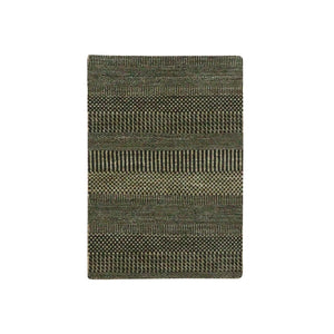 2'1"x3'1" Asphalt Black, Tone on Tone, Modern Grass Design, Dyed Natural Wool, Hand Knotted, Mat Oriental Rug FWR477774