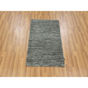 2'1"x3'1" Echo Gray, Tone on Tone, Hand Knotted, Pure Dyed Wool, Grass Design Mat Oriental Rug FWR477804