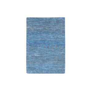 2'1"x3'1" Sapphire Blue, Modern Hand Knotted Grass Design, Tone on Tone Dyed Pure Wool, Mat Oriental Rug FWR477816