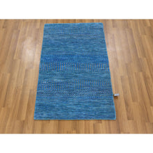 Load image into Gallery viewer, 2&#39;1&quot;x3&#39;1&quot; Sapphire Blue, Modern Hand Knotted Grass Design, Tone on Tone Dyed Pure Wool, Mat Oriental Rug FWR477816