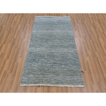 Load image into Gallery viewer, 3&#39;x5&#39;2&quot; Queen Blue, Tone on Tone Soft Pile, Dyed, Wool and Silk Hand Knotted, Grass Design Densely Woven, Oriental Rug FWR477858