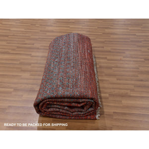 8'8"x11'10" Auburn Brown, Dyed, Pure Wool, Hand Knotted, Modern Chiaroscuro Collection, Thick and Plush, Oriental Rug FWR477906