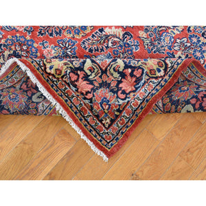 6'x8'7" Brick Red Antique Persian Sarouk, Full Pile Clean and Soft, Sides and Ends Professionally Secured, Hand Knotted Pure Wool Oriental Rug FWR480006