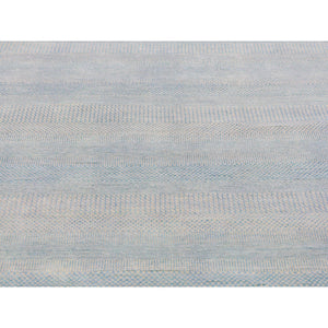 6'x9'2" Light Blue, Grass Design, Densely Woven, Modern, Wool and Silk, Hand Knotted Oriental Rug FWR480060