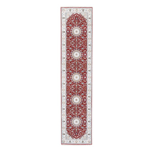 2'8"x12'1" Cherry Red, Nain with Center Medallion Flower Design, 250 KPSI, Wool, Hand Knotted, Runner, Oriental Rug FWR480126