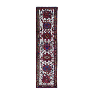 3'x11'4" Ivory Full Pile Tribal Weaving Vintage Persian Karajeh Excellent Condition Natural Wool Hand Knotted Runner Oriental Rug FWR480264