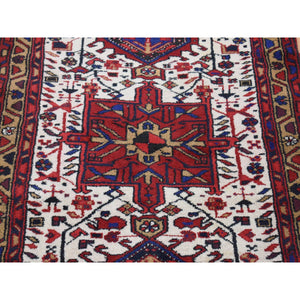 3'x11'4" Ivory Full Pile Tribal Weaving Vintage Persian Karajeh Excellent Condition Natural Wool Hand Knotted Runner Oriental Rug FWR480264